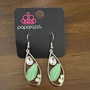 Paparazzi Mint Green and Silver Drop Earrings